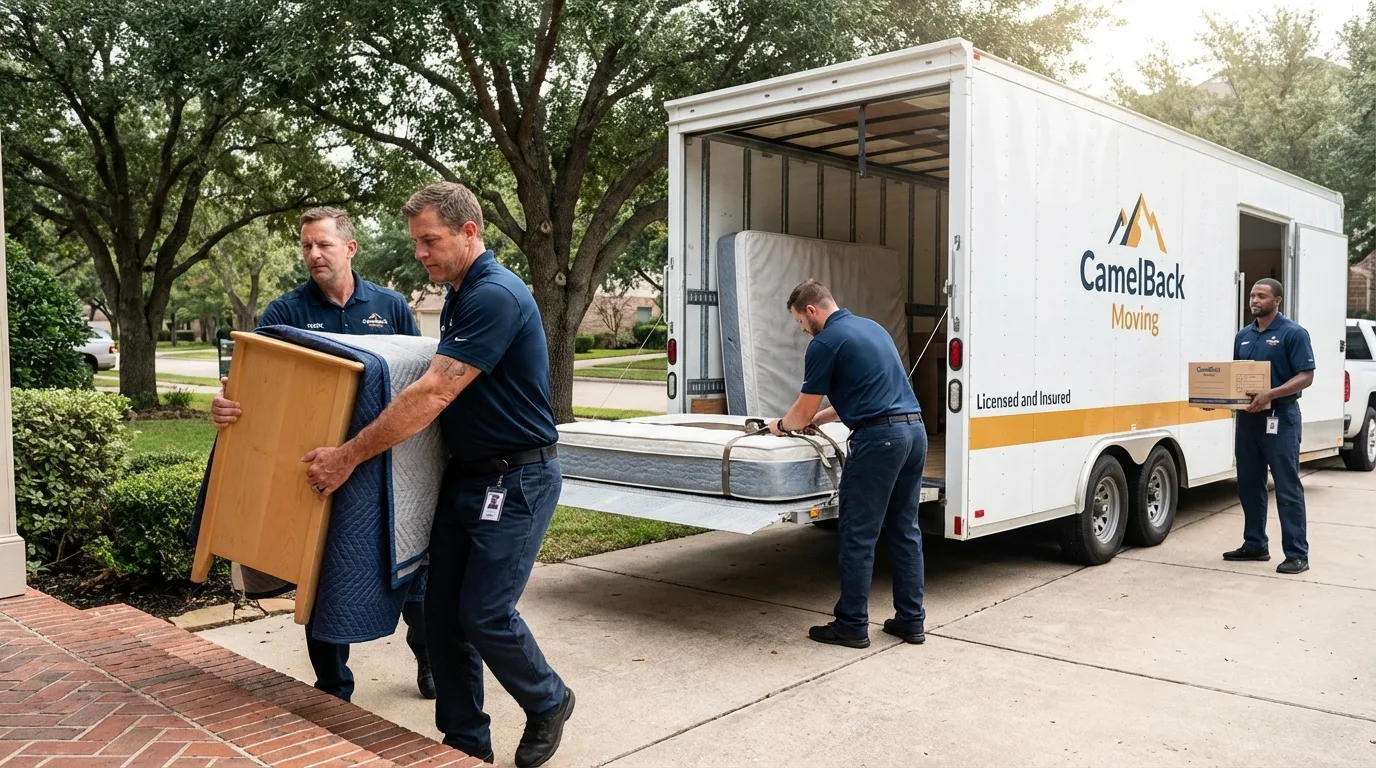 Crew loading residential truck for cross-state move from Rosenhayn, NJ