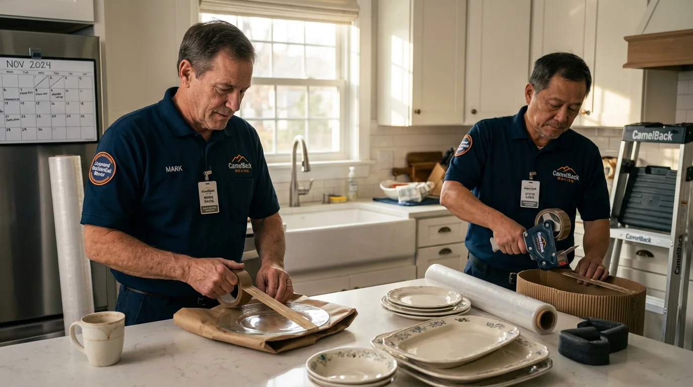 Professional crew packing kitchen dishware in Rosenhayn, NJ