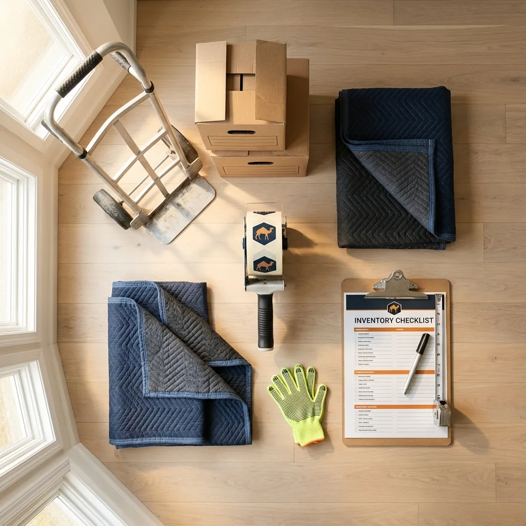 Professional moving supplies and packing materials layout for Rosenhayn residential relocations